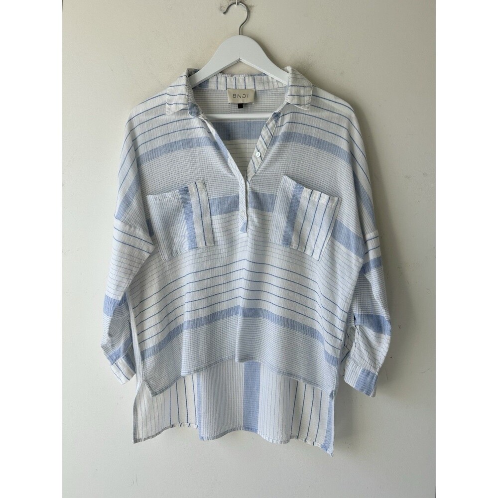 Olivaceous BNDI Blue White Striped High Low Hem Size M Cotton Pockets Minimalist
